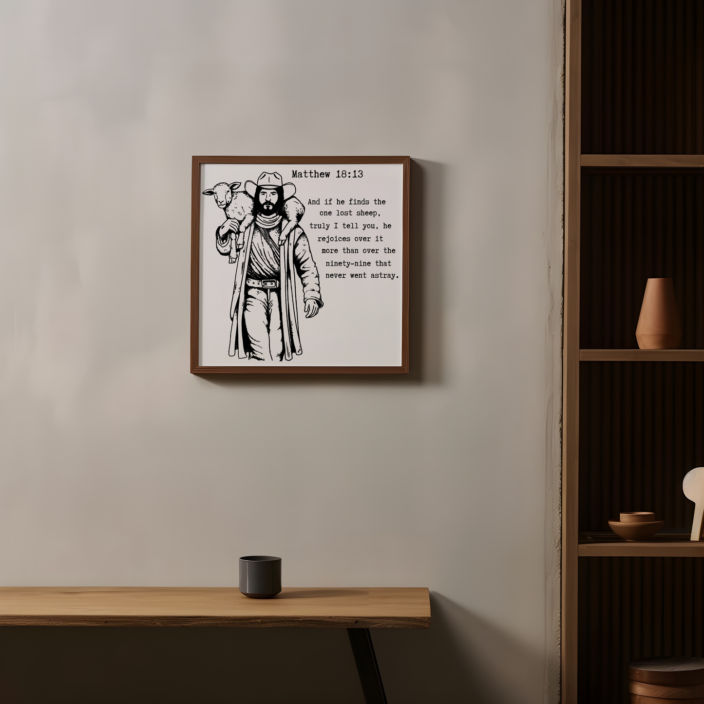 Matthew 18:13 Jesus Bringing Home the Lost Sheep Print and Wall Art