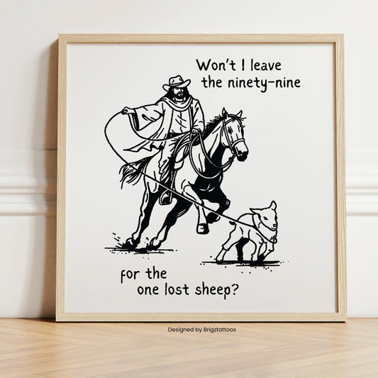 Jesus Leaves The Ninety-Nine Wooden Framed Print - Following The Lost Sheep Christian Wall Art