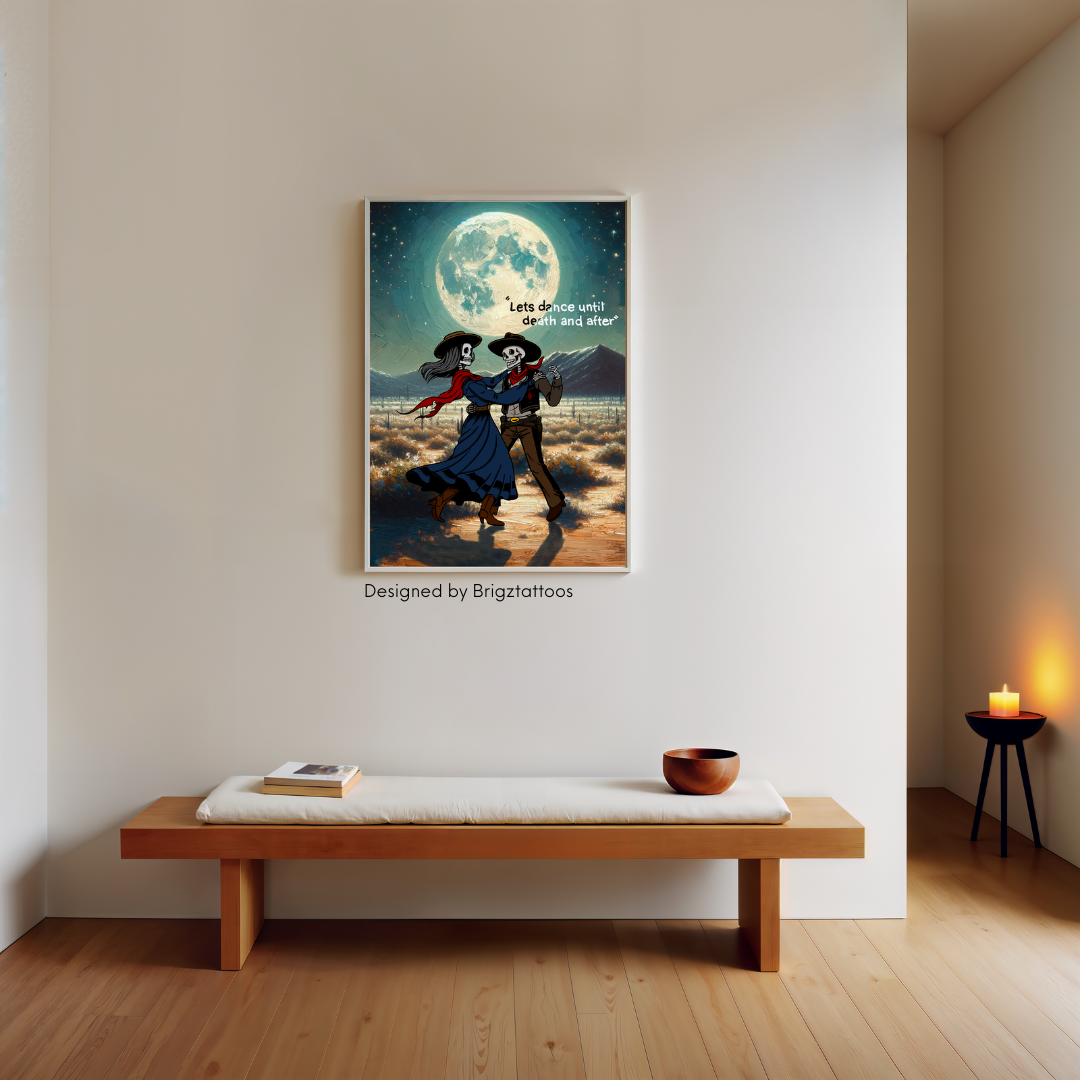 "Dancing Under the Moon" Skeleton Lovers - Premium Wooden Framed Poster