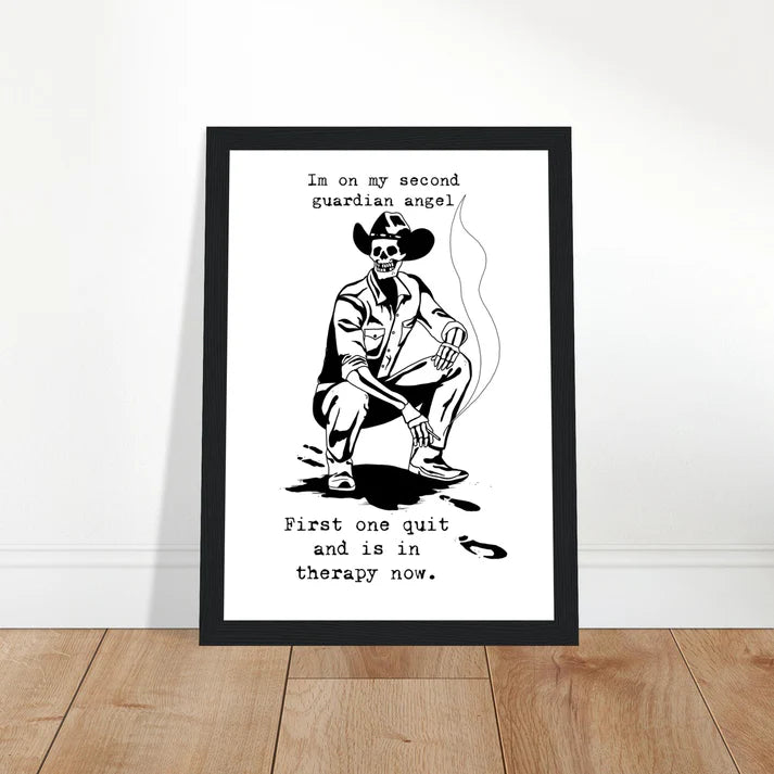 Skeleton Guardian Angel Wooden Framed Graphic Print