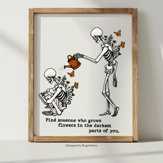 Zach Bryan Sun to Me Inspired Wooden Framed Print, Two Skeleton's, Colored