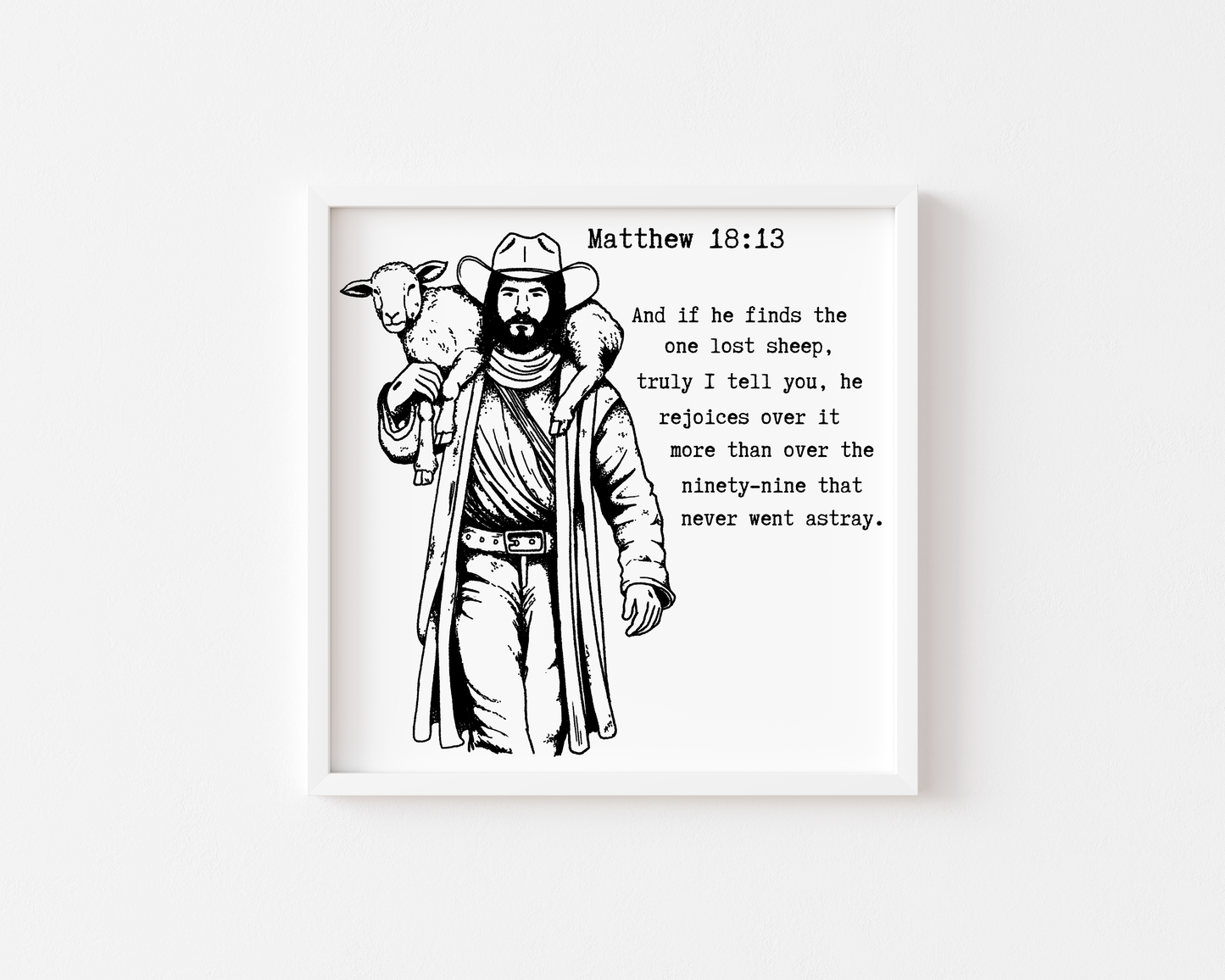 Matthew 18:13 Jesus Bringing Home the Lost Sheep Print and Wall Art