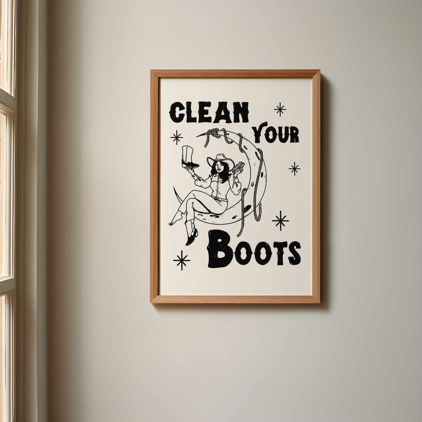 Clean Your Boots Cowgirl on the Moon Print