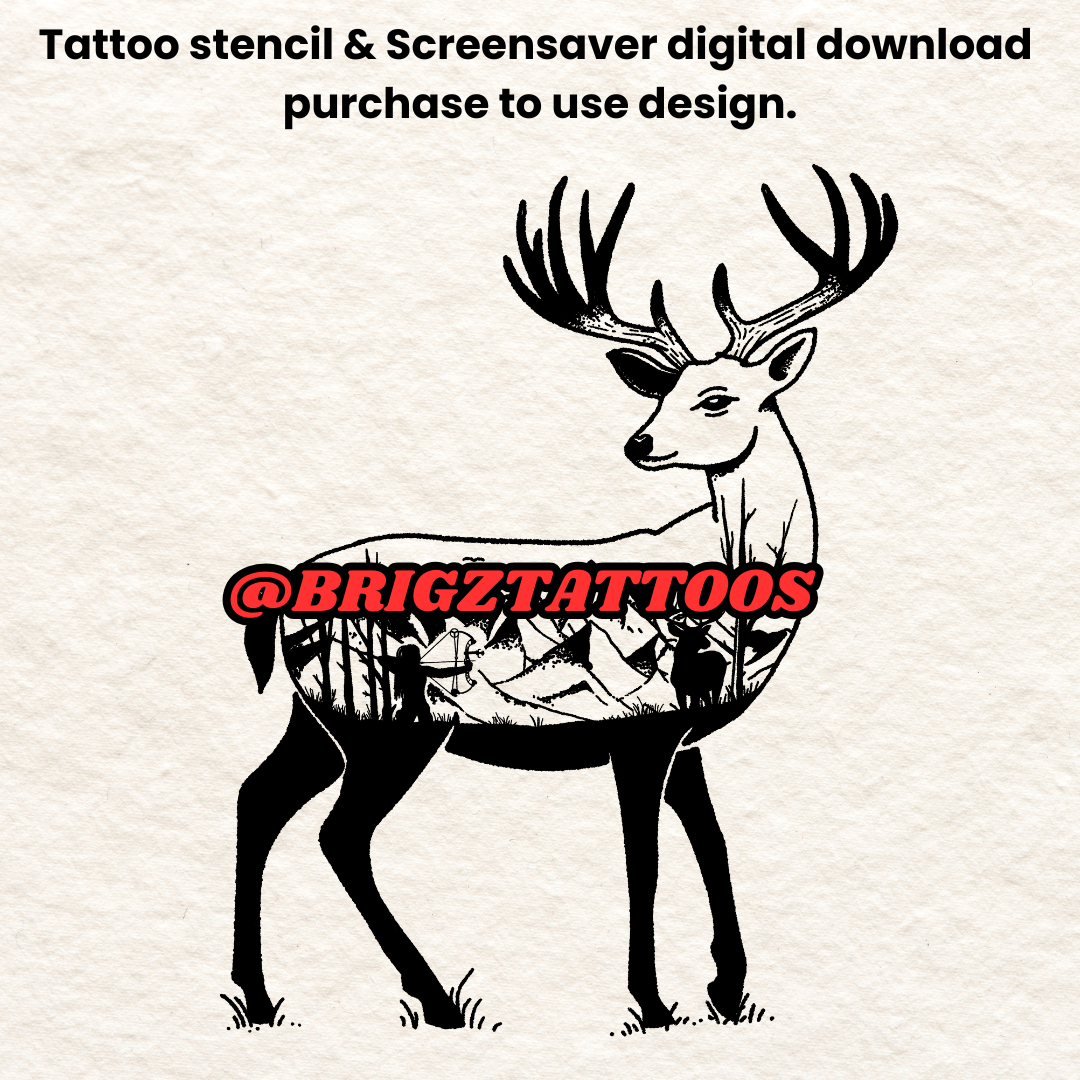 Simple Deer Hunting Tattoo Stencil and Screensaver Downloads for Woman Hunters