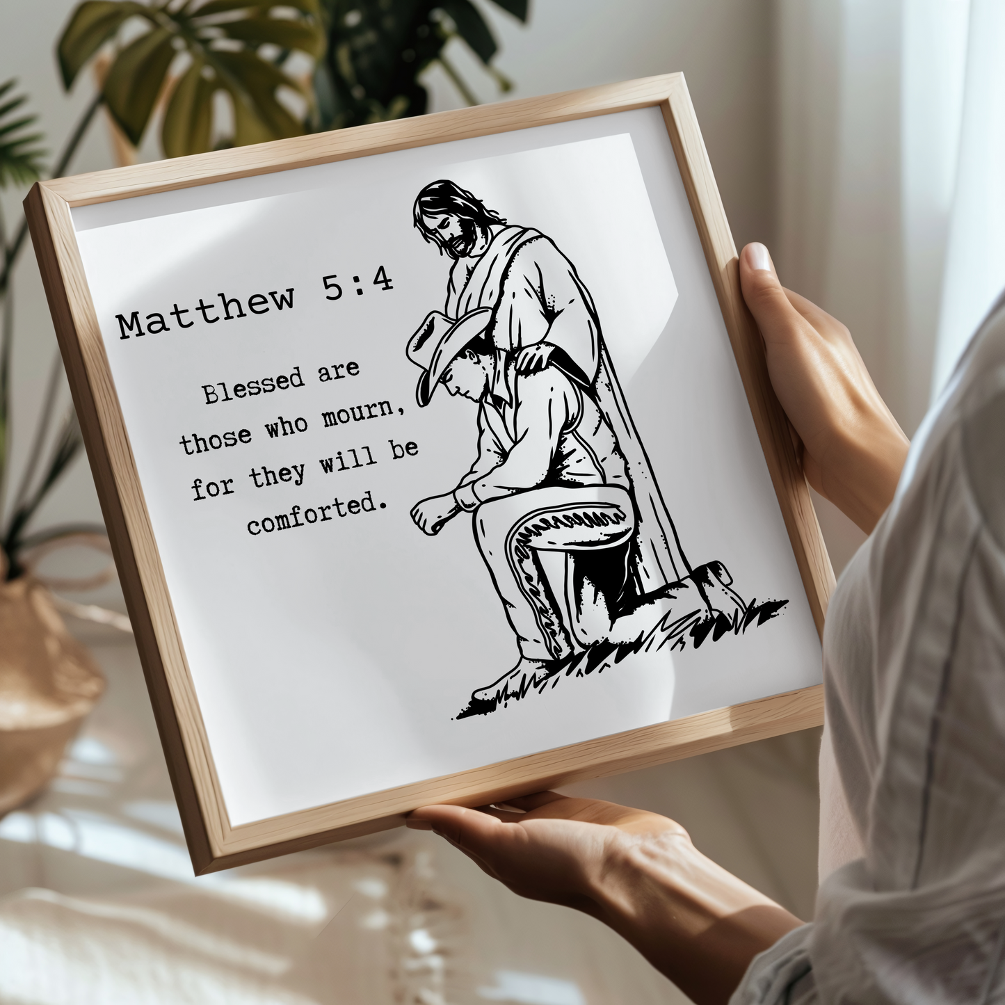 Matthew 5:4 Inspired Wall Art Jesus and Cowboy