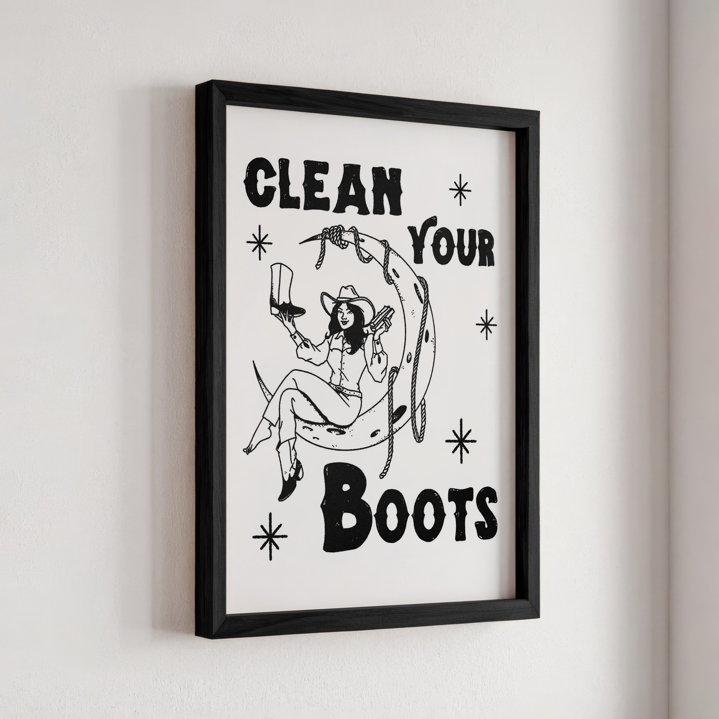 Clean Your Boots Cowgirl on the Moon Print