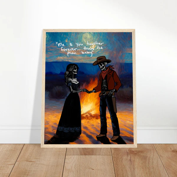 Cowboy and Cowgirl Lovers by the Fire Print