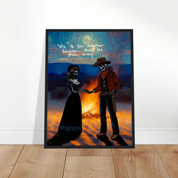 Cowboy and Cowgirl Lovers by the Fire Print