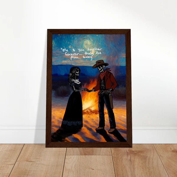 Cowboy and Cowgirl Lovers by the Fire Print