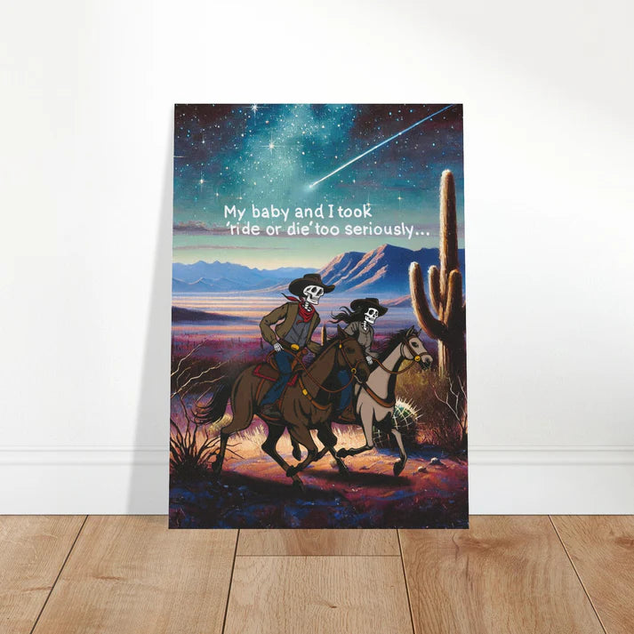 Ride or Die Skeleton Couple Underneath Starry Sky Wall Art Print