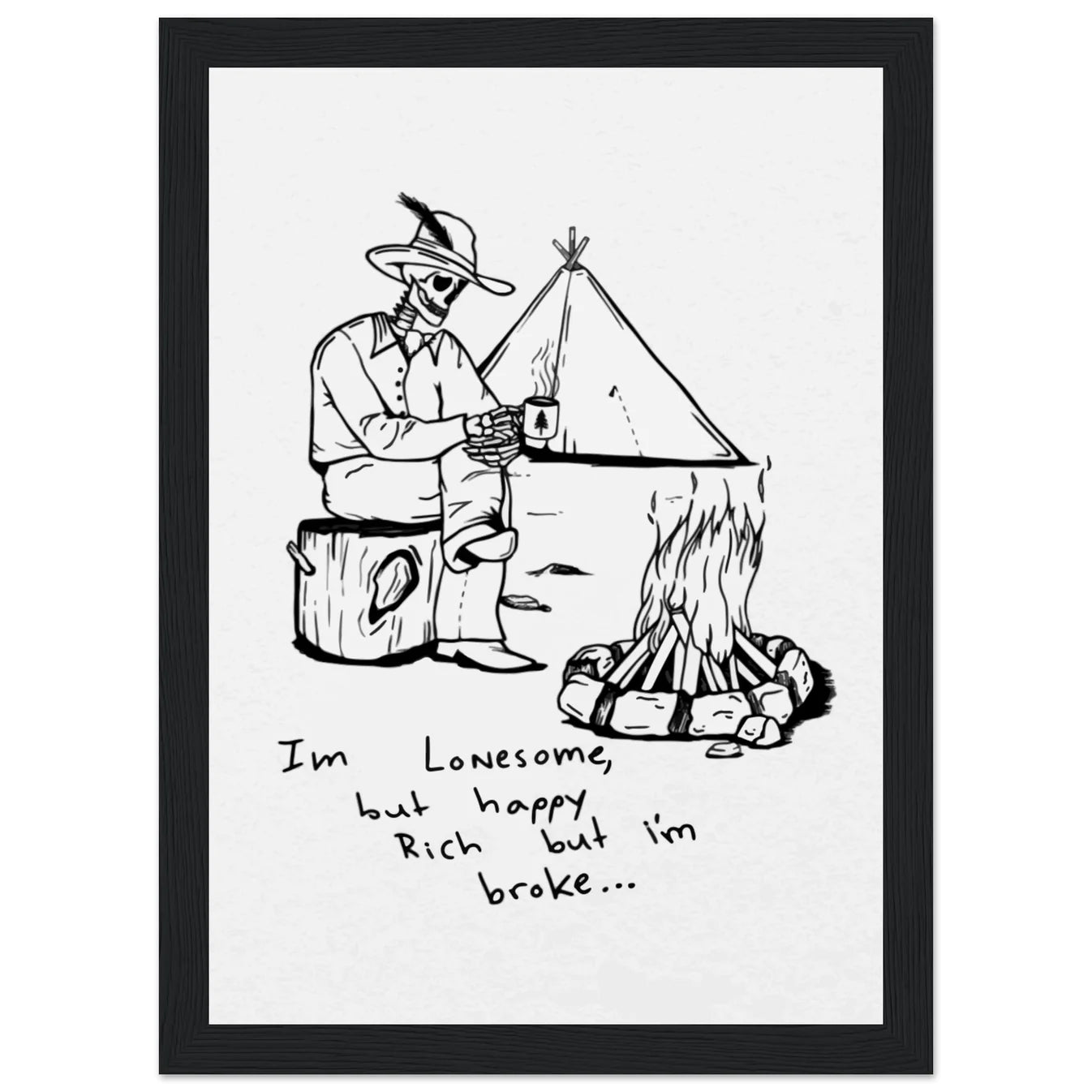 Colter Wall Inspired Camping Skeleton Wooden Framed Graphic Print