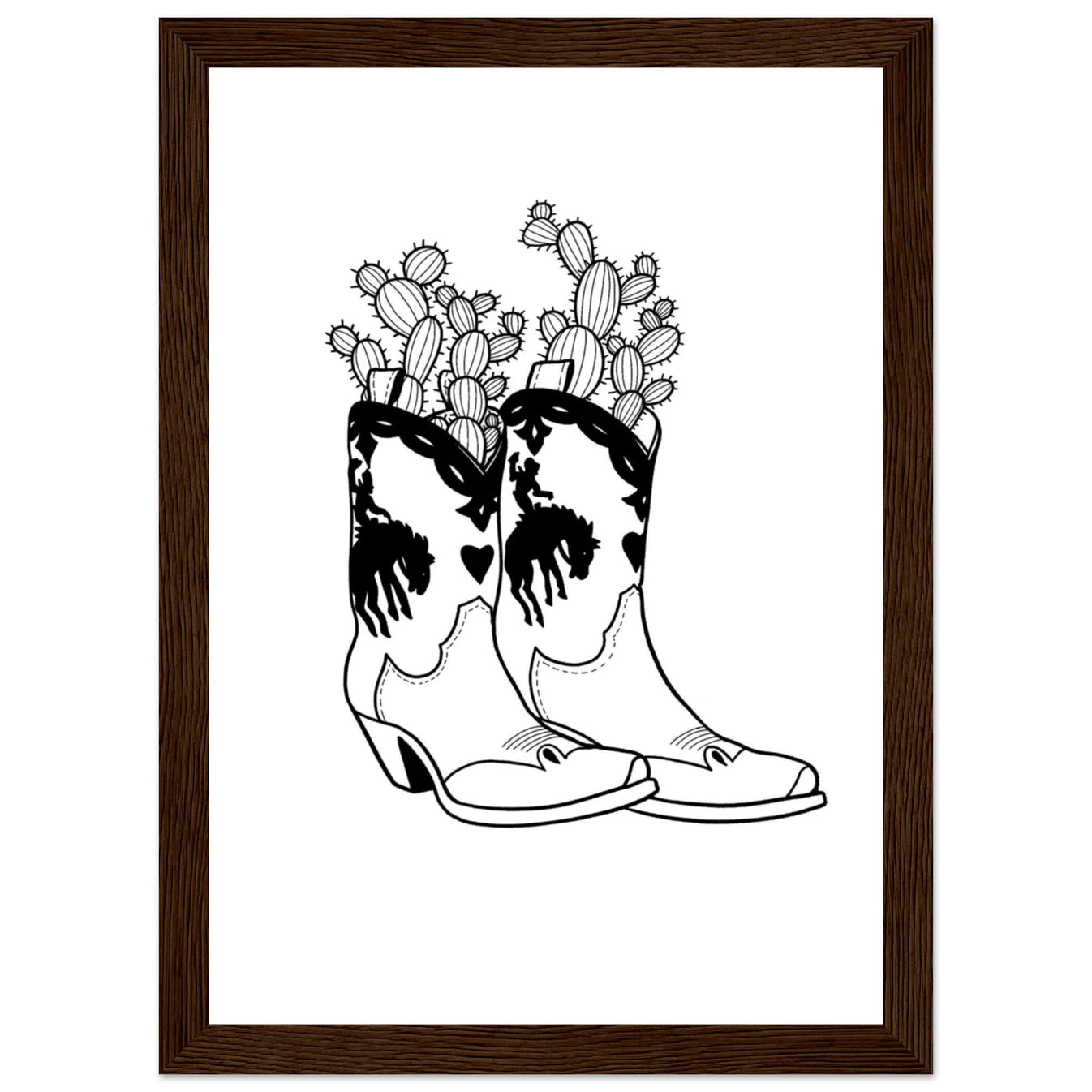 Cactus Boots Wooden Framed Graphic Print