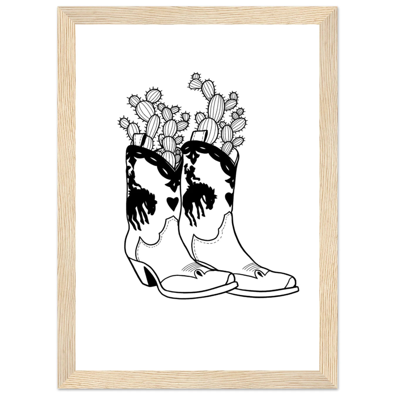 Cactus Boots Wooden Framed Graphic Print