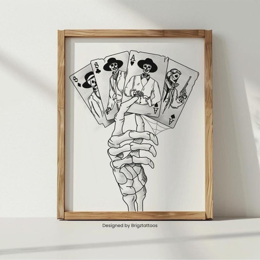 Tombstone Inspired Deadman's Hand Wooden Framed Print