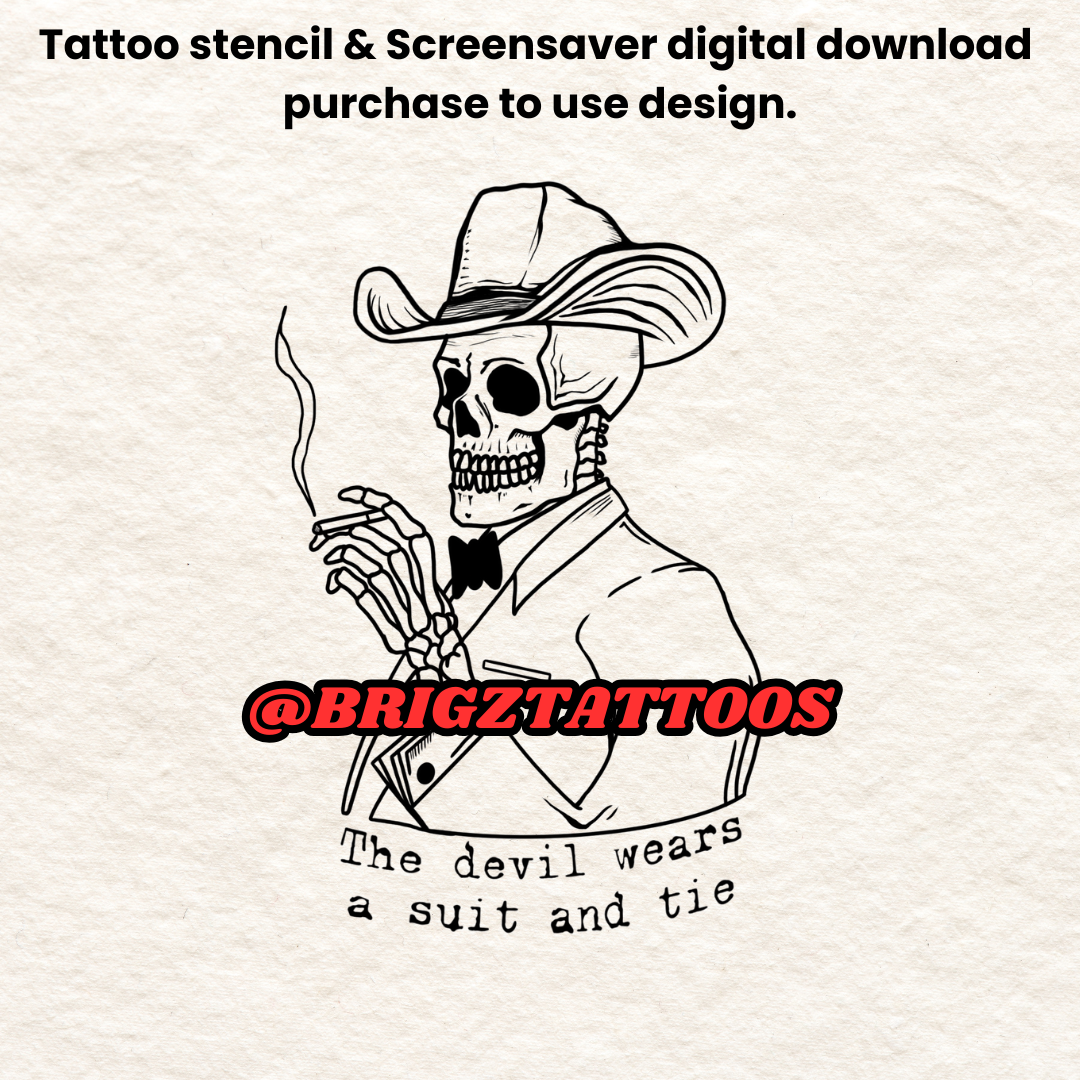 Devil Wears a Suit & Tie Colter Wall Tattoo Stencil and Screensaver