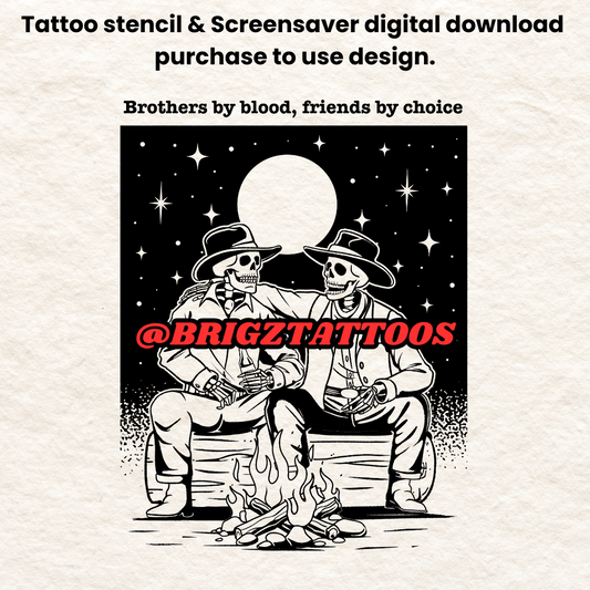 Skeleton Cowboys Brotherhood Pt. 2 Tattoo Stencil and Screensaver