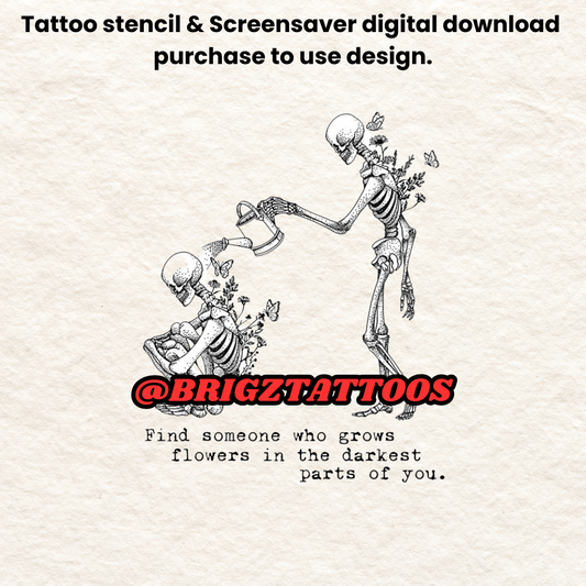 Someone Who Grows Flowers Tattoo Stencil and Screensaver