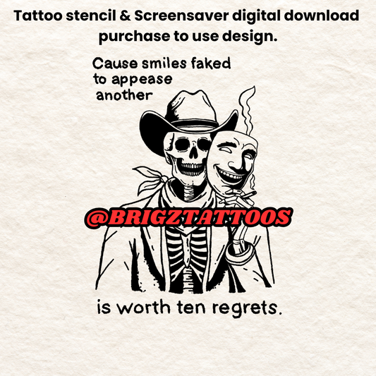 Lucky Enough (Poem) Skeleton Cowboy with Mask Tattoo Stencil and Screensaver