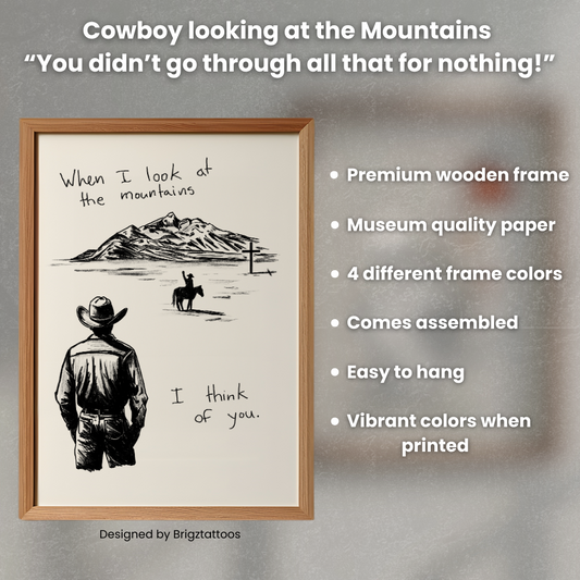 Cowboy Looking at the Mountains, Remembering Loved Ones Wooden Framed Print