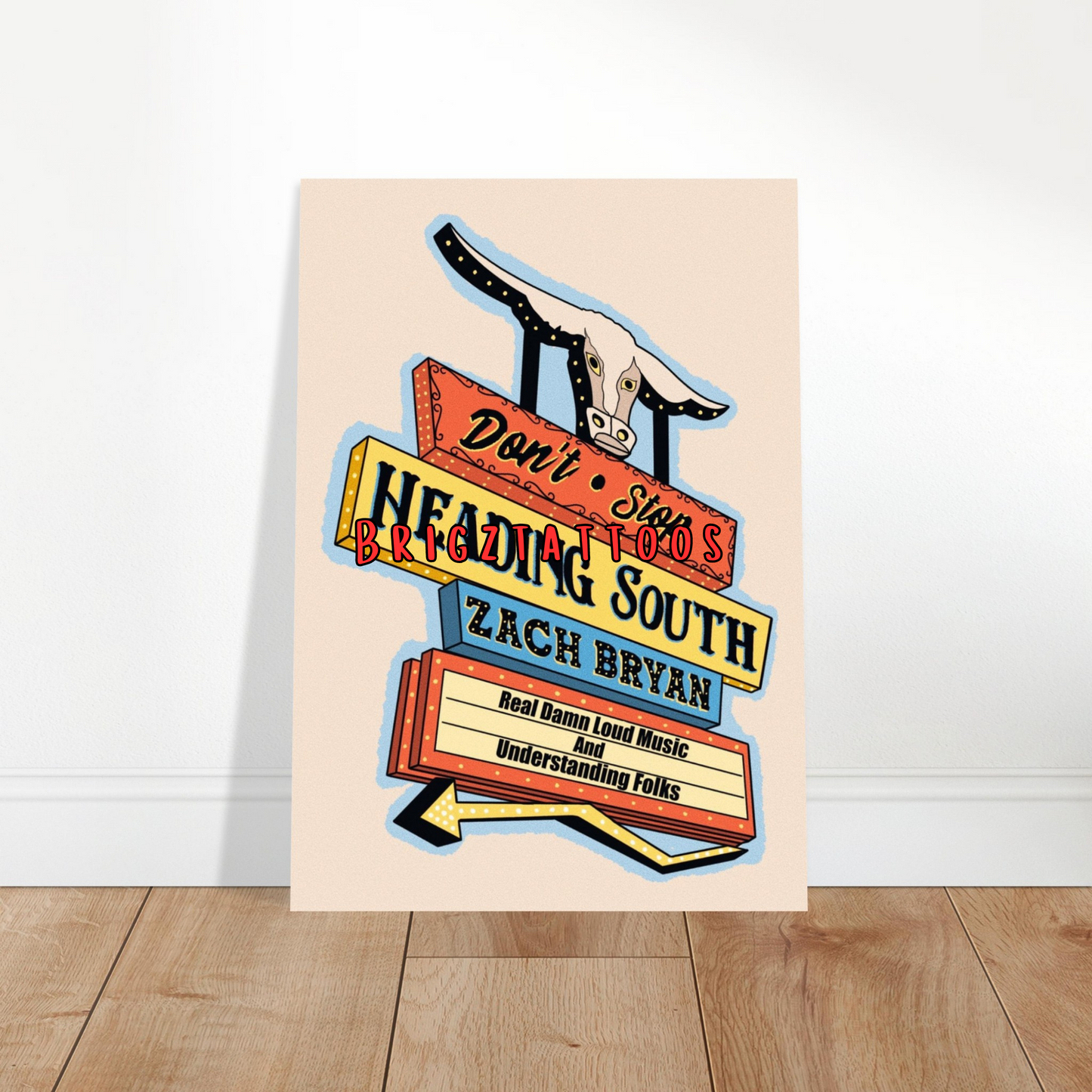 Zach Bryan Inspired Heading South Wooden Framed Graphic Print