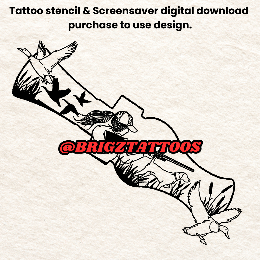 Duck Hunting Tattoo Stencils and Screensaver For Women Hunters