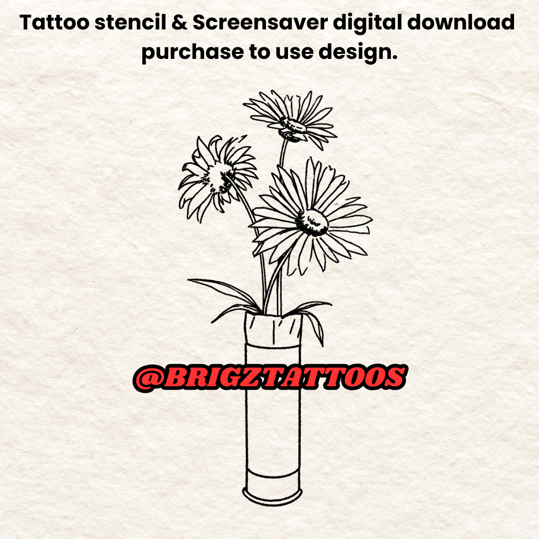 Shotgun Shell W/ Flowers Tattoo Stencil and Screensaver For Women Hunters