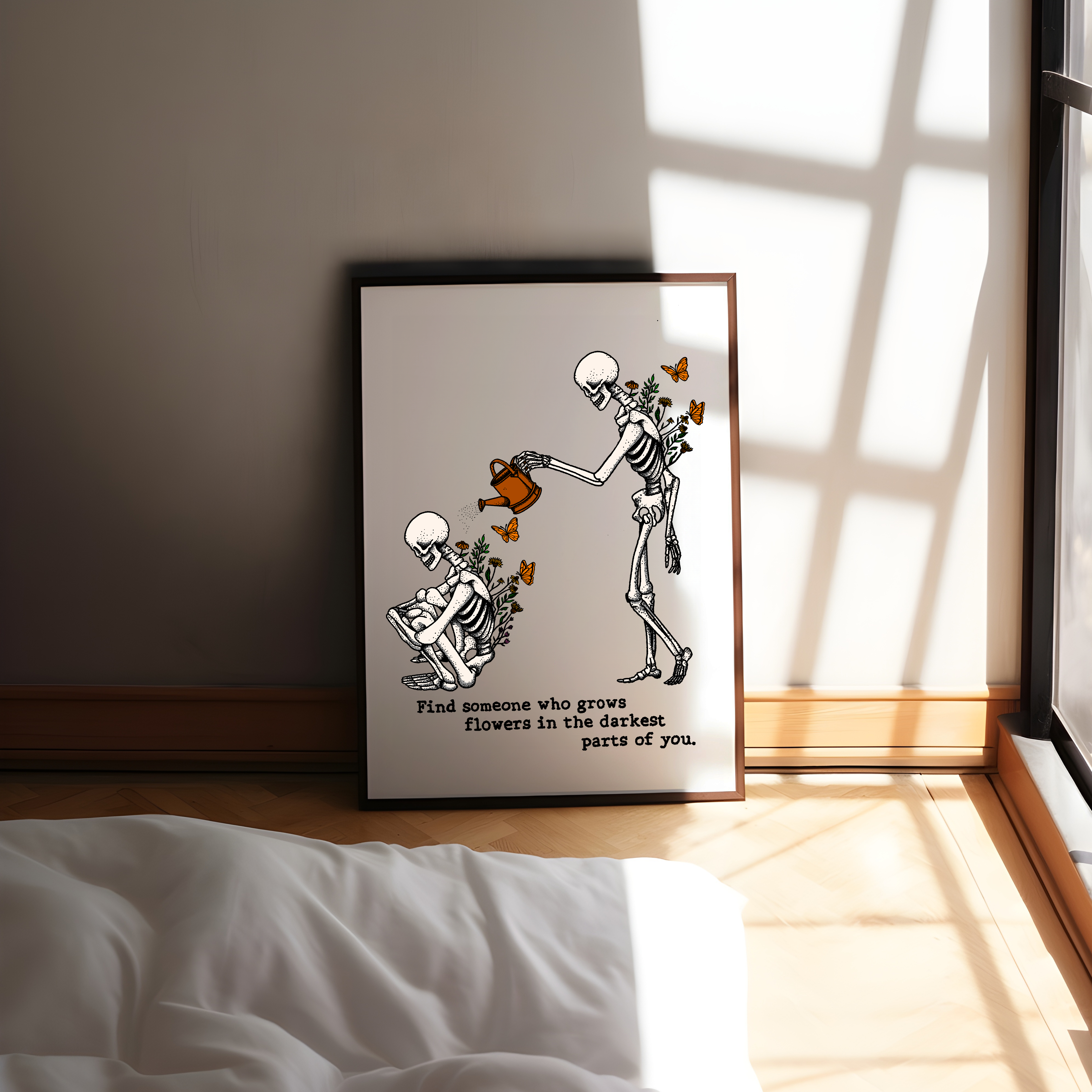 ZB Sun to Me Wooden Framed Print, Two Skeletons, Colored