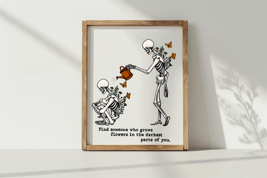 ZB Sun to Me Wooden Framed Print, Two Skeletons, Colored