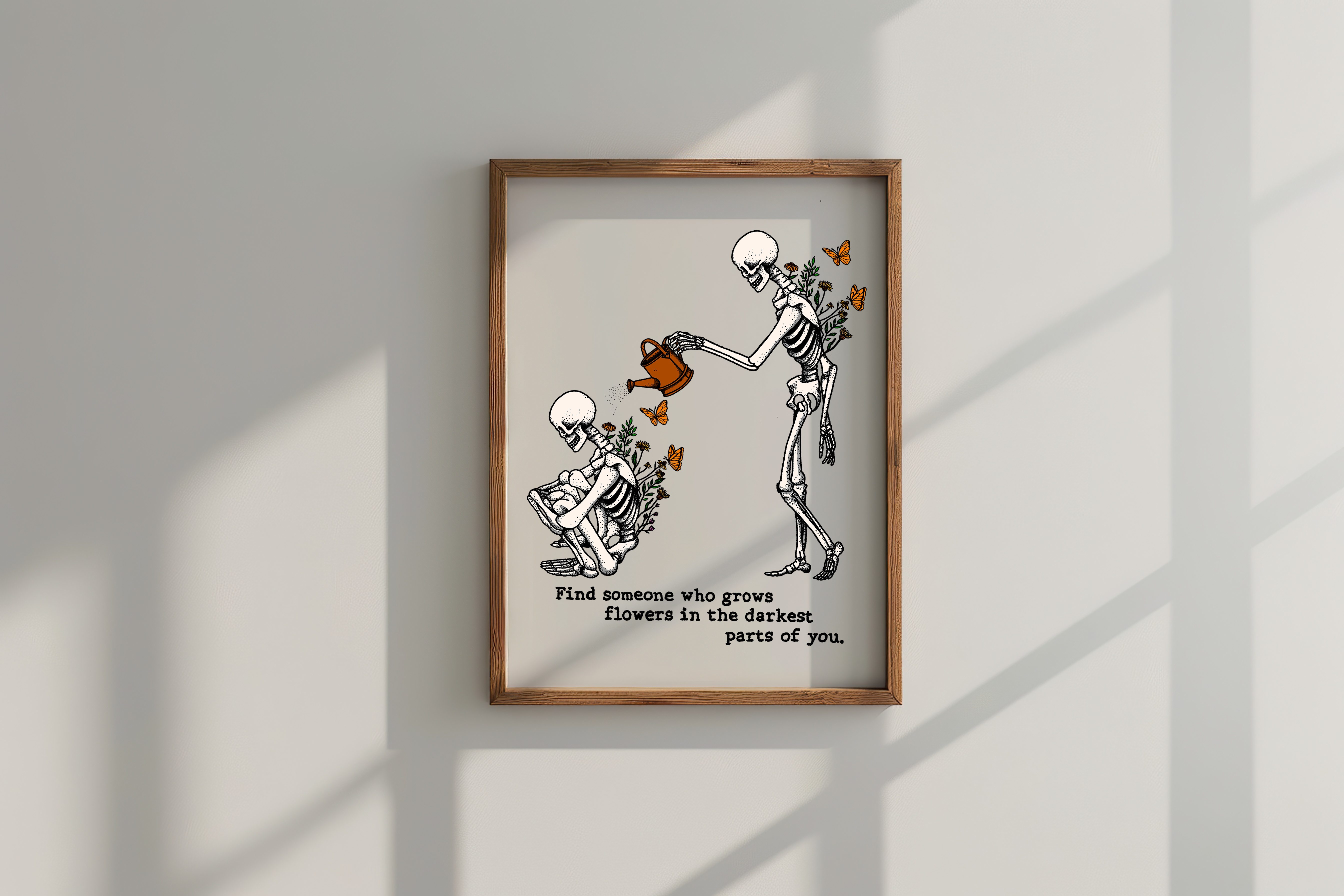 ZB Sun to Me Wooden Framed Print, Two Skeletons, Colored