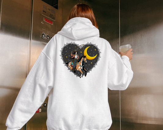 Unisex Pullover Cowgirl Roping Moon, Barbed Wire Heart Hoodie