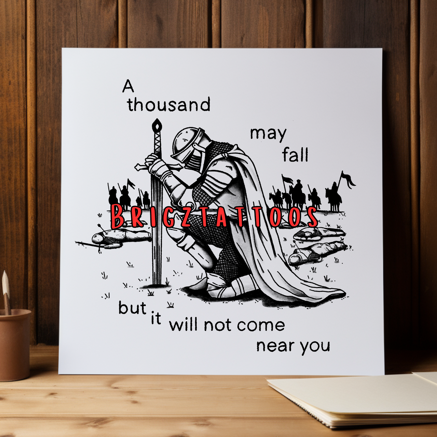 Psalm 91:7 Knight Kneeling Tattoo Digital Download