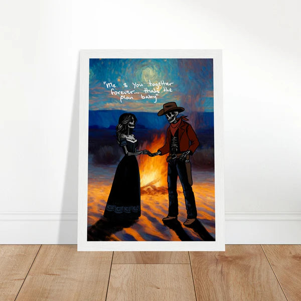 Cowboy and Cowgirl Lovers by the Fire Print