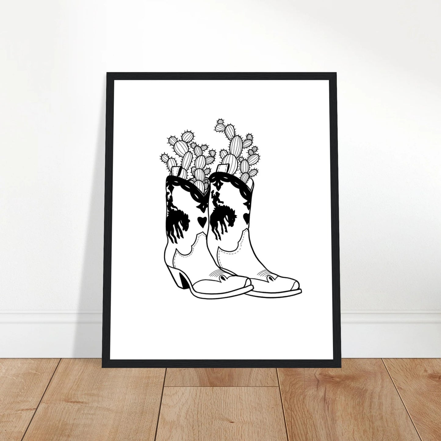 Cactus Boots Wooden Framed Graphic Print