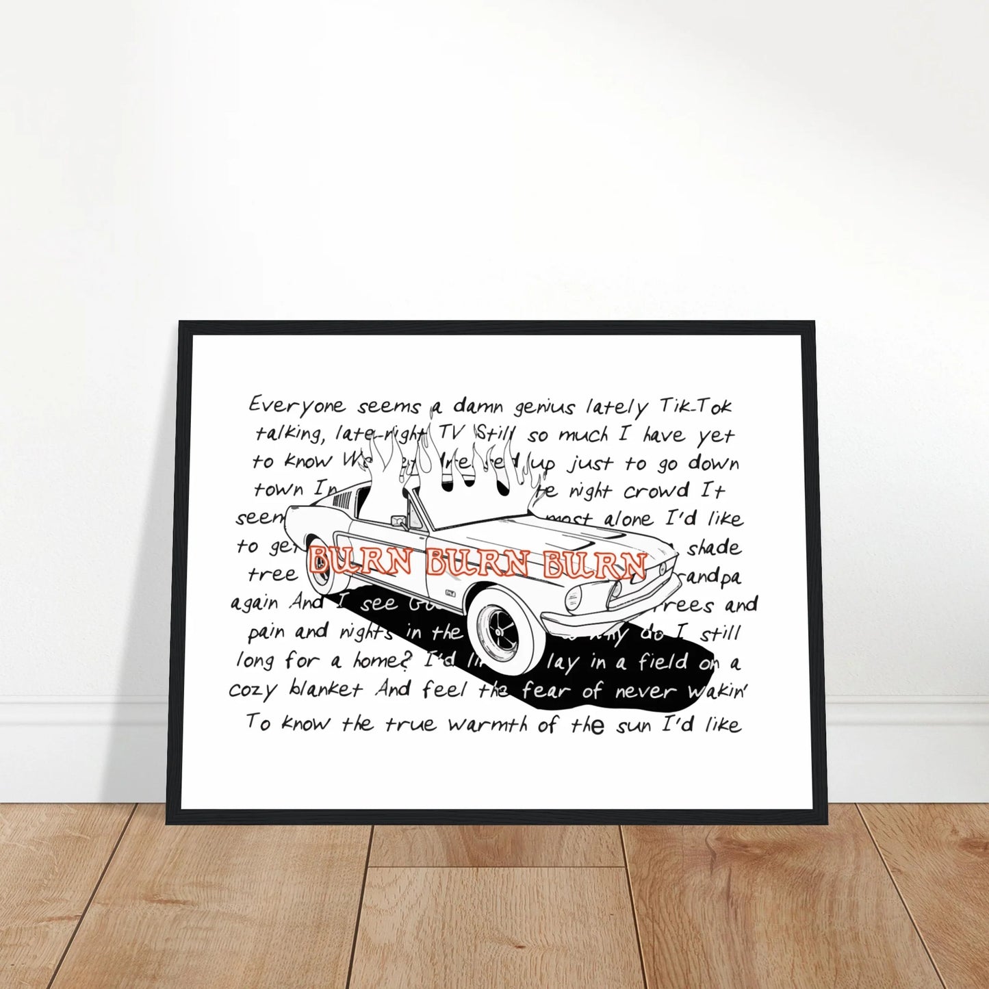 Zach Bryan Inspired 68 Fastback Burn Wooden Framed Graphic Print