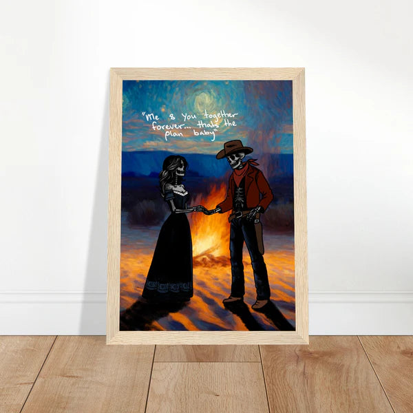 Cowboy and Cowgirl Lovers by the Fire Print