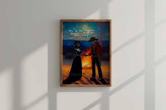 Cowboy and Cowgirl Lovers by the Fire Print