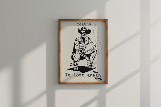 Skeleton Cowboy Lost Again Wooden Framed Graphic Print