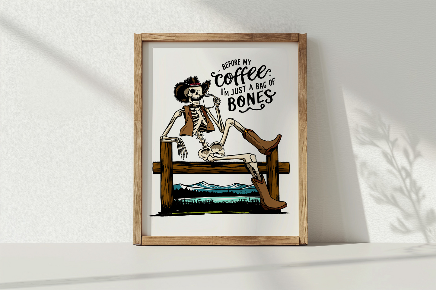 Before My Coffee Skeleton Cowboy Print