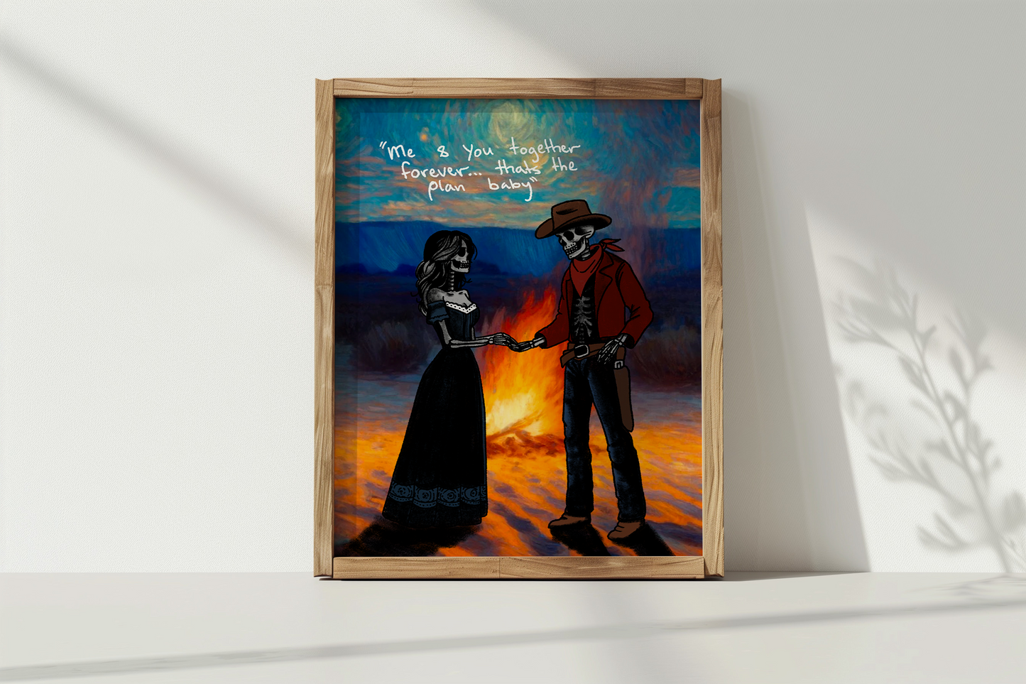 Cowboy and Cowgirl Lovers by the Fire Print