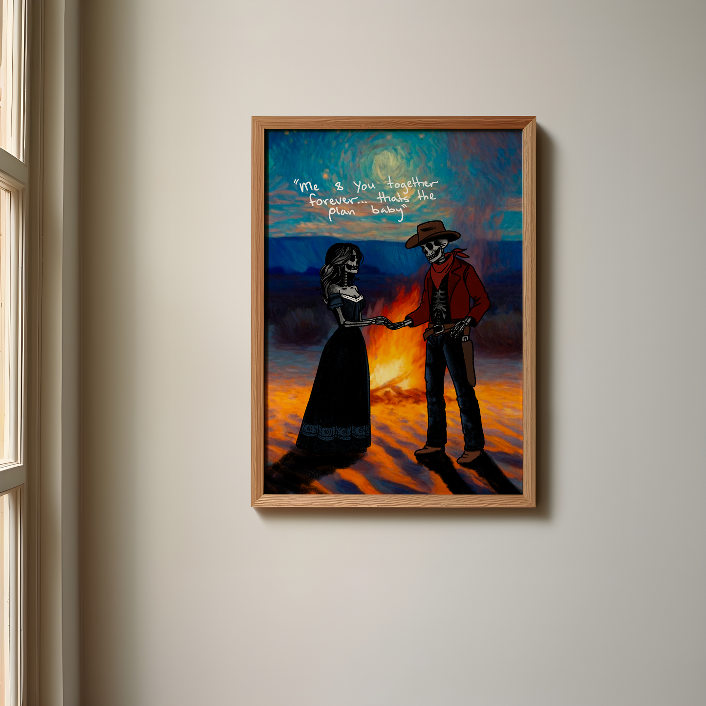 Cowboy and Cowgirl Lovers by the Fire Print