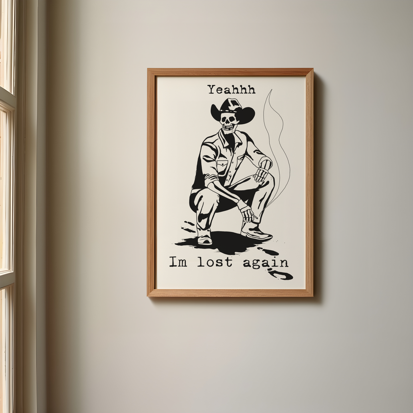 Skeleton Cowboy Lost Again Wooden Framed Graphic Print