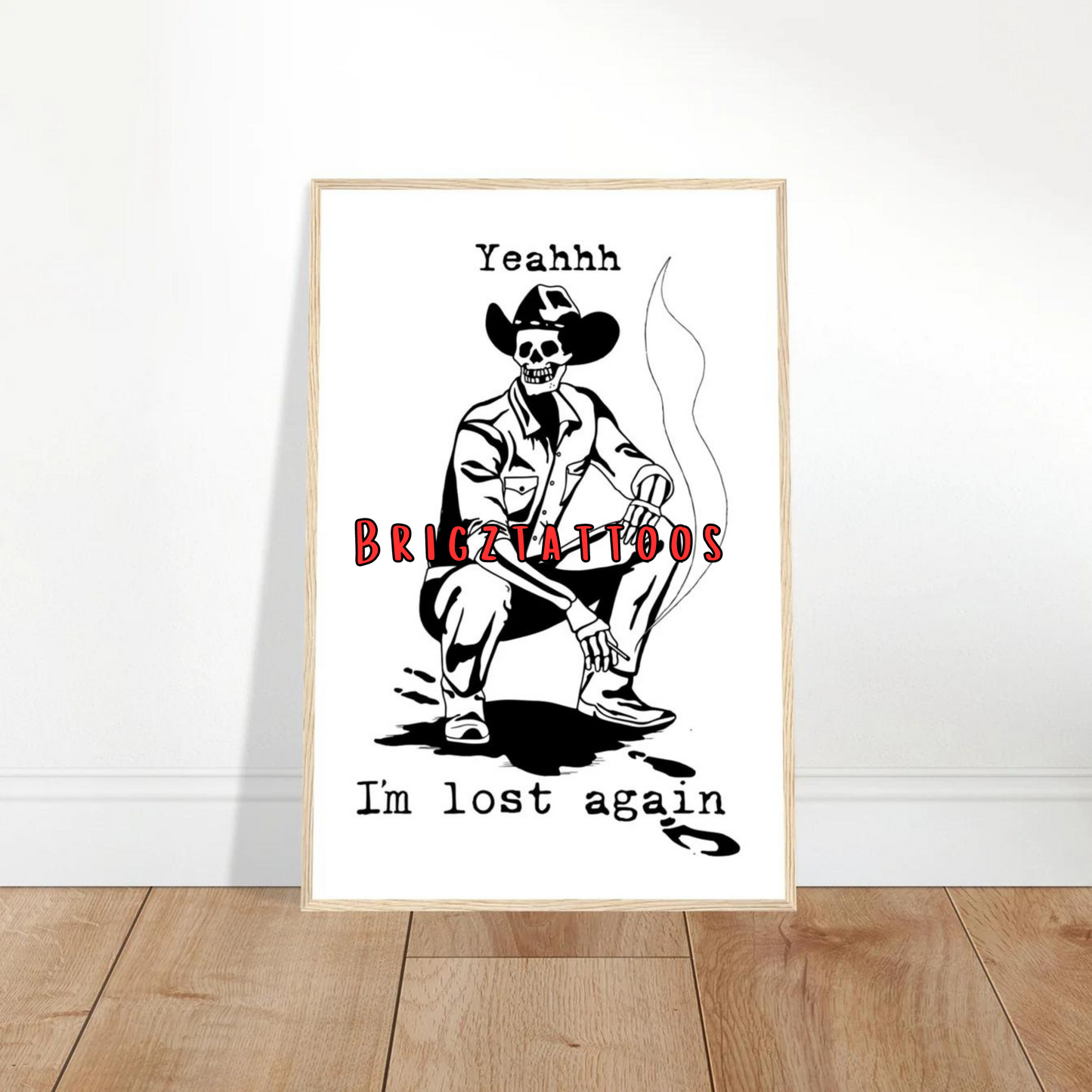 Skeleton Cowboy Lost Again Wooden Framed Graphic Print